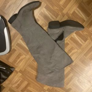 Grey over knee wide calf boots